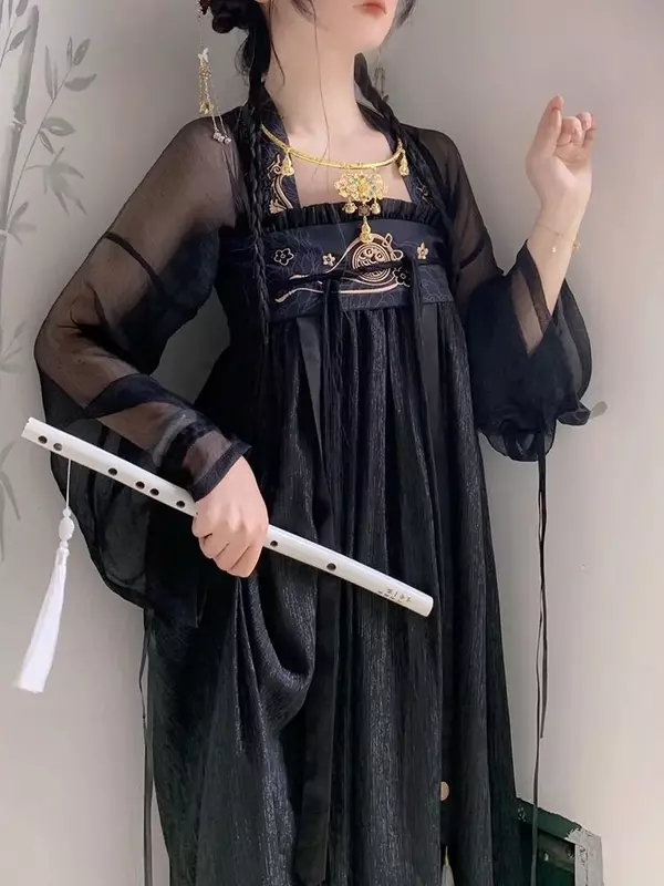 Hanfu женское традиционное китайское фольклорное танцевальное сказочное платье старинный костюм одежда Dinastia Tang винтажное черное платье для косплея