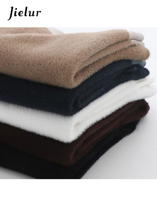 Jielur-suéter de terciopelo grueso para mujer, jersey de cuello alto coreano, Jersey de punto informal forrado de lana, prendas de punto cálidas, 2022