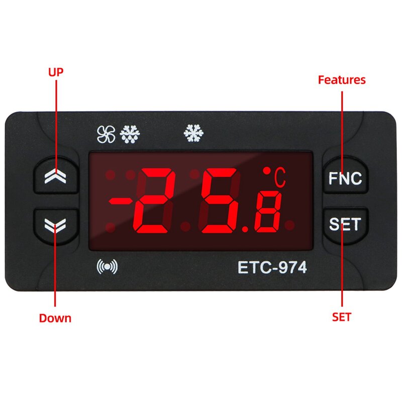 ETC-974 pengontrol suhu Digital, termostat mikro komputer Alarm pendinginan 220V Sensor NTC