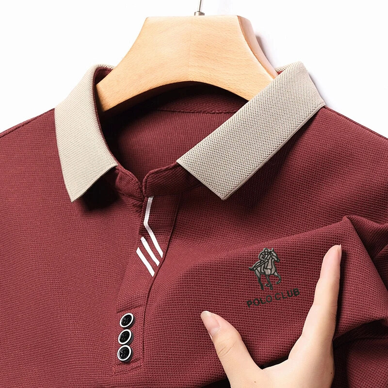 Деловая Повседневная крутая дышащая ткань 2024, мужская рубашка-поло с лацканами и длинным рукавом, модные дизайнерские топы, футболка M-4XL