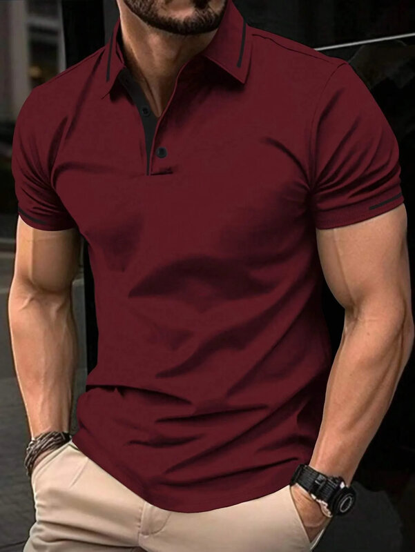 New Summer Men's Polo Shirt Button Collar Short-Sleeved Pullover Casual Sports Solid Color Stand Collar Trend T-Shirt for Man