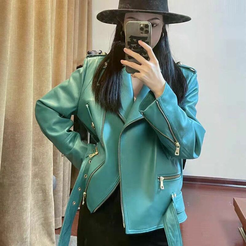 Jaqueta de couro PU feminina, casaco de mangas compridas, coringa moda vento coreano motocicleta de alta qualidade, novo outono e inverno, 2024