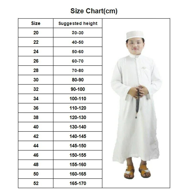 New Boy Muslim Robe Polyester Comfortable Juba Tobe Islamic Traditional Dress Embroidered Gown Robe White Ramadan Prayer Dress