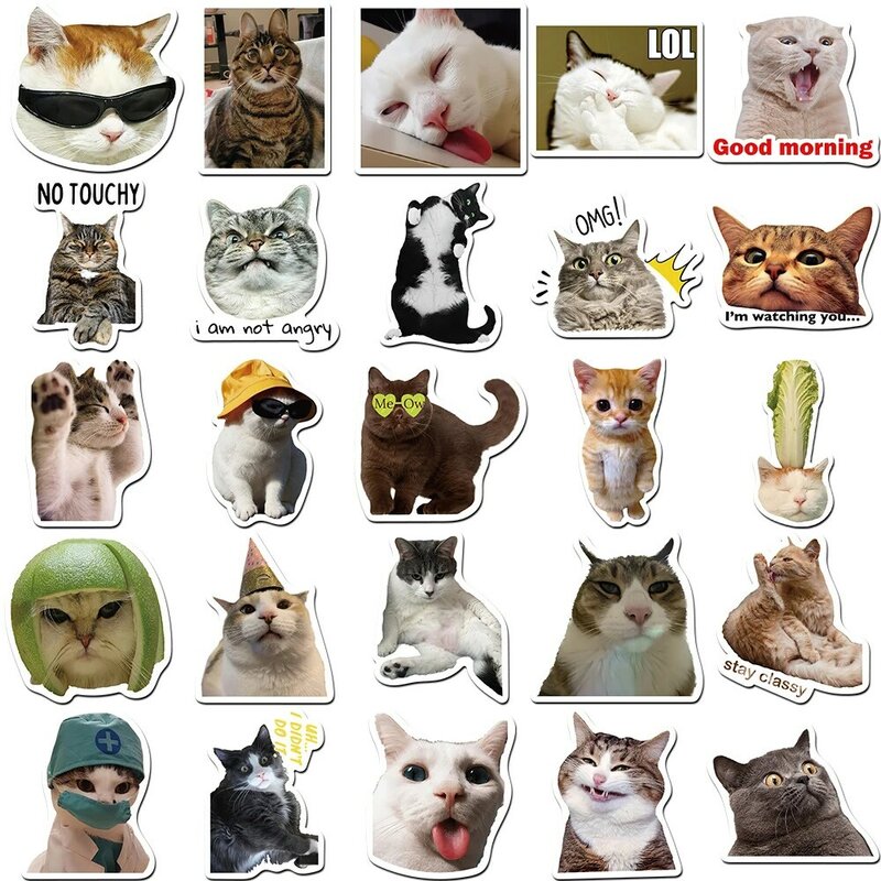10/30/50 buah stiker kartun kucing hewan lucu stiker Laptop dekoratif tahan air casing ponsel mainan stiker anak-anak lucu