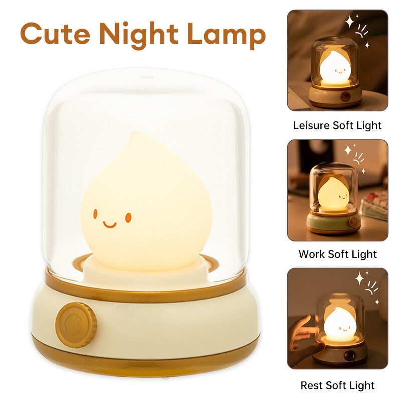 Lampu minyak LED, LED Retro lampu malam lucu kreatif USB dapat diisi ulang portabel kartun lampu meja untuk kamar tidur rumah Hotel dekorasi