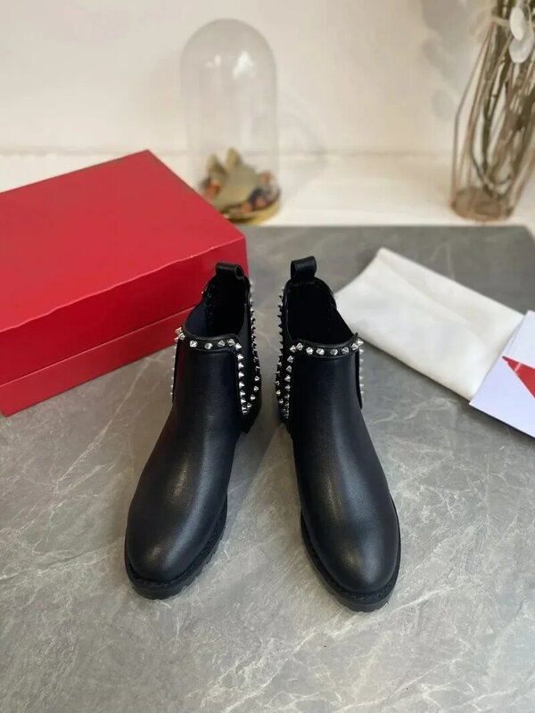 Zapatos de suela roja, botas cortas, forro interior de piel de vaca importada, suela de TPU de doble color, 3cm de alto, talla Europea 017