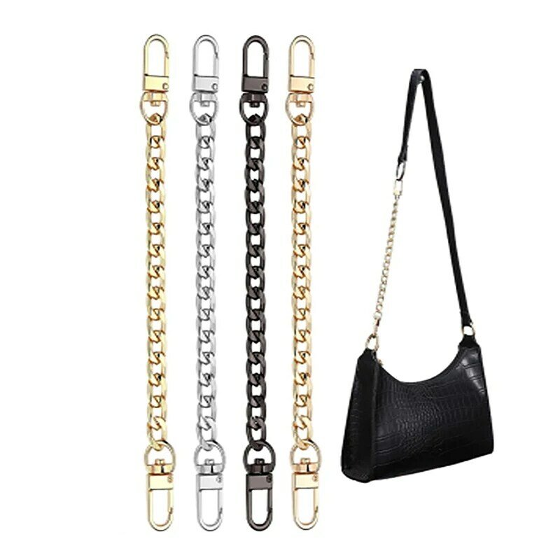 Metal Extensão Cadeia Bag Strap, monocromática, durável, ouro, prata, Black Belts, DIY Acessórios, 1PC, 20 centímetros