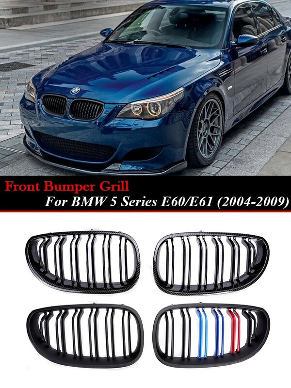 Front Bumper Racing M5 Grille Glossy Black Chrome Carbon M Grill For BMW 5 Series E60 E61 2004-2009 530i 535i 540i Accessories