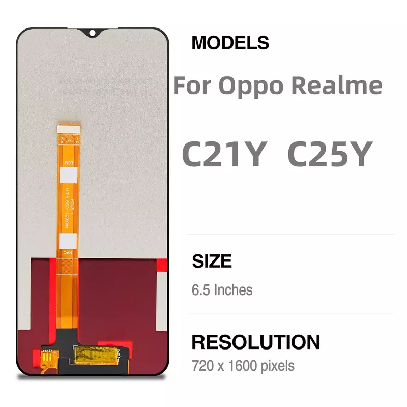 6.5" For LCD Oppo C21Y RMX3261 RMX3263 C25Y RMX3265 RMX3268 Display Touch Screen Digitizer Assembly Replacement