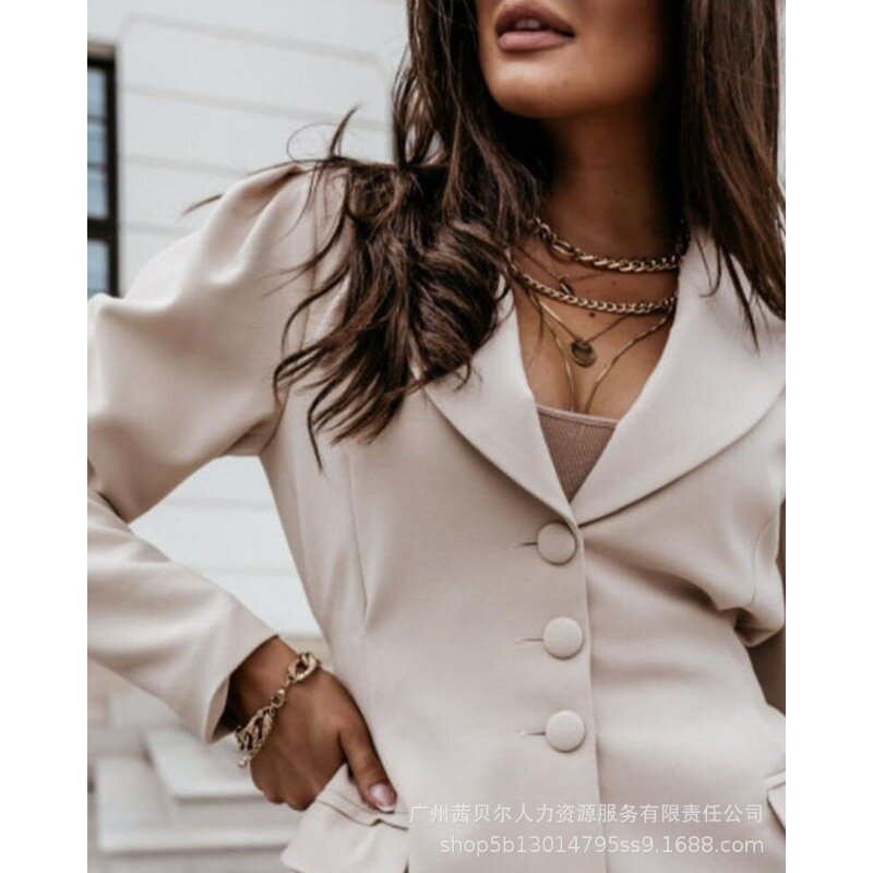 Women Suits Jacket Spring and Autumn Solid Color Loose Single-Breasted Coat Women Long-Sleeved Cardigan Turn-down Collar Blazers