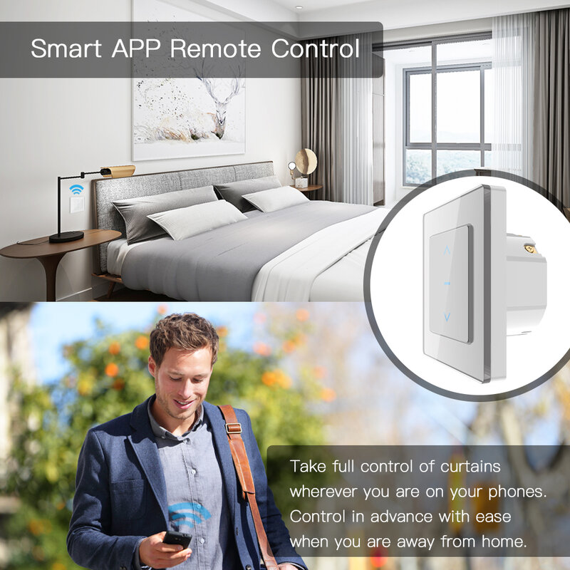 MOES interruptor de cortina inteligente con WiFi, diseño táctil para Cortinas Motorizadas y persianas enrollables, funciona con Alexa, Google y Smart Life App