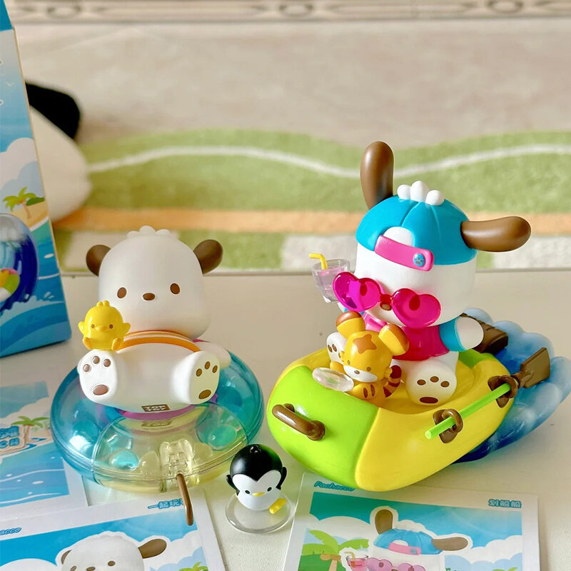 산리오 포차코 홀리데이 비치 시리즈 블라인드 박스, 귀여운 애니메이션 피규어 미스터리 박스, PVC 피규어 장식품, 주변 인형, 어린이 장난감 선물