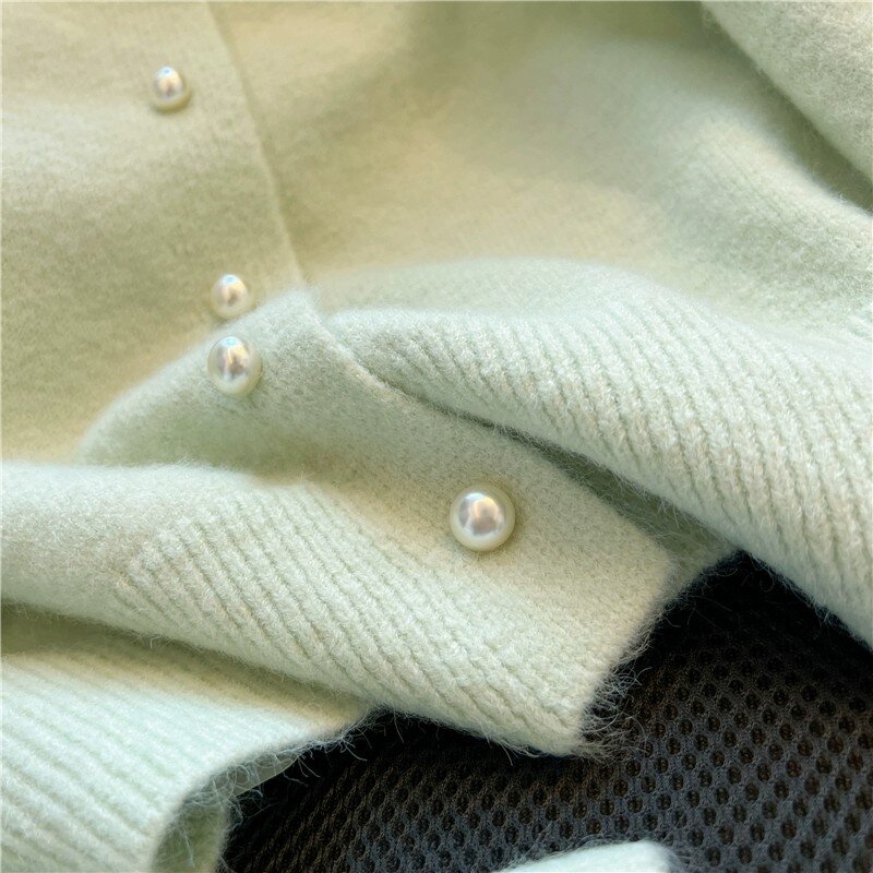 Korean Fashion O-neck Single-breasted Knitted Sweater 2023 Autumn Winter Simple Casual Loose Soft Pearl Buttons Cardigan Women