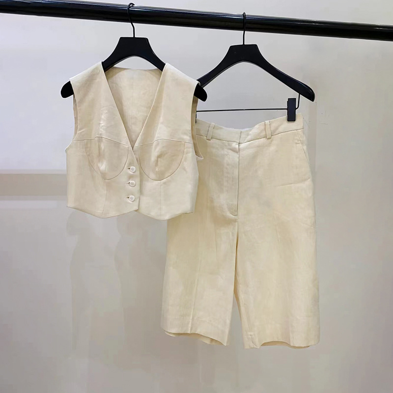 2024 New women's Simple OL Suit gilet senza maniche con scollo a v + pantaloncini