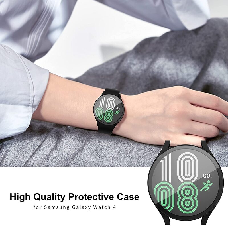 Funda de cristal + PC para samsung Galaxy watch 6, 5, 4, 44mm, 40mm, accesorios, cubierta de parachoques anticaída, protector de pantalla