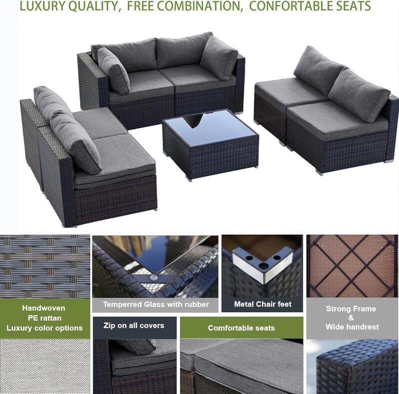 7-Pieces Modular Outdoor Sectional Wicker Sofa Patio Furniture Sets,Handwoven PE Wicker Rattan Patio Furniture Conversation Sofa