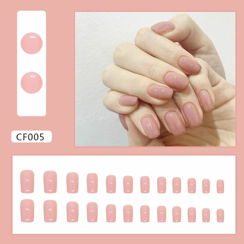 24pcs unghie finte quadrate lunghe colore rosa francese unghie finte copertura completa stampa sulle punte delle unghie delle unghie