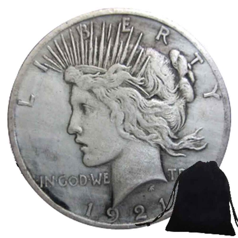 Moneda de bolsillo conmemorativa de la buena suerte para pareja, moneda de lujo de 1921 Liberty Walking, arte divertido para pareja, moneda de decisión de club nocturno, bolsa de regalo