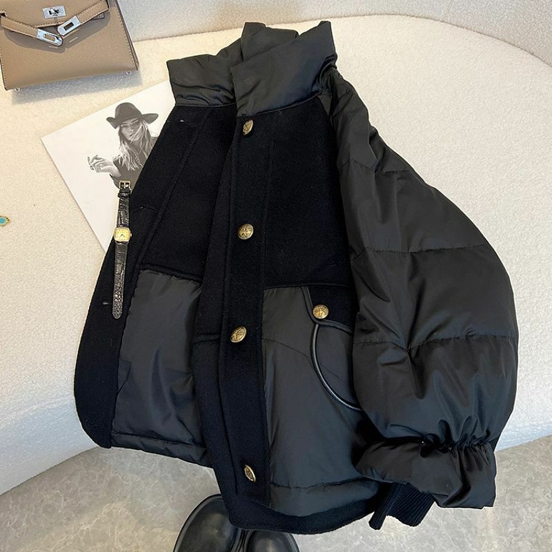 Куртка женская с хлопковой подкладкой, повседневное свободное черное пальто, зимняя плотная теплая парка оверсайз, модная суперпопулярная куртка с воротником-стойкой