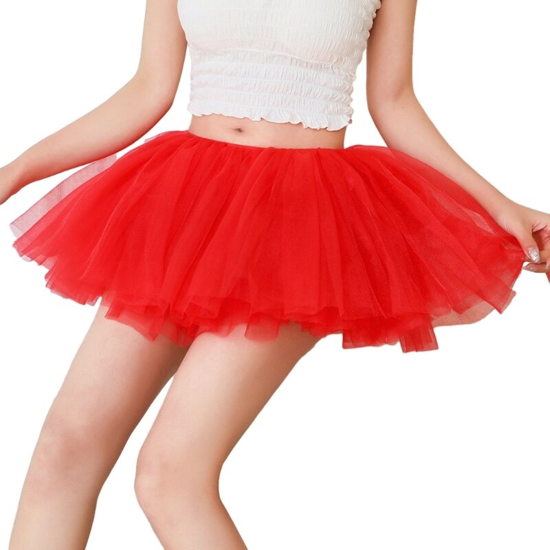 Women Vintage Short Tulle Skirt Ballet Layered Mesh Bubble Mini Skirt 80s Costume for Dance Cosplay Party N7YD
