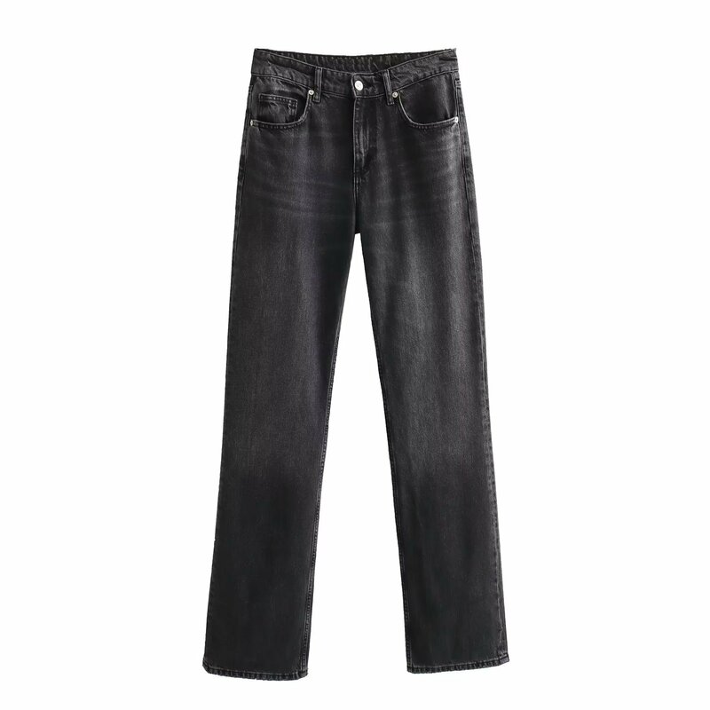Fashionable jeans new mid rise straight leg narrow cut wide leg pants