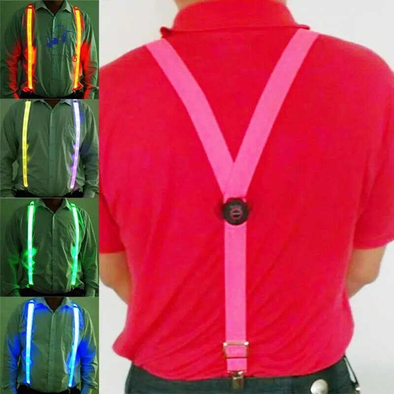 Suspensórios com iluminação LED masculino, unissex, suspensórios com 3 clipes, vintage, elástico, em forma de Y, ajustável, calças para música, festival, festa à fantasia