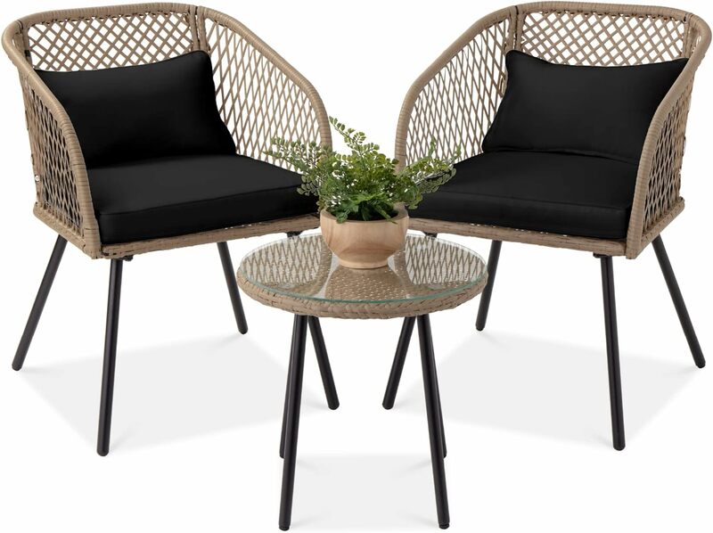 3-Piece Outdoor Wicker Bistro Set, Patio Dining Conversation Furniture for Backyard, Balcony, Porch w/Diamond Weave Design