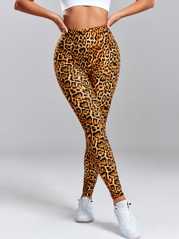 Cintura alta leopardo impressão leggings para mulheres, calças de ioga, fitness push up, sexy skinny collants, roupas femininas de ginástica, calças justas esportivas, novo