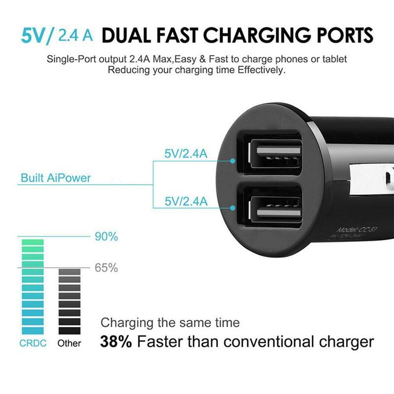 Dual USB Car Charger 2.4A 5V 2 Port Cigarette Lighter USB Power Adapter Fast Charging Car Phone Charger For All Smart Phones