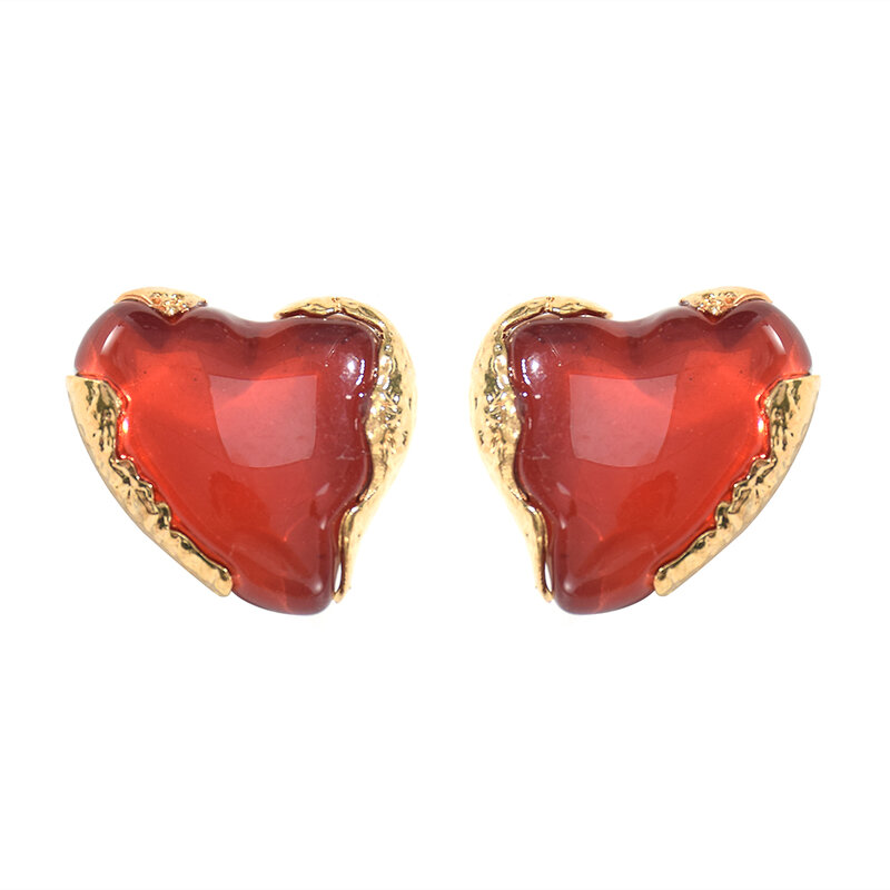Boucles d'oreilles à tige en acrylique coeur rouge pour femmes et filles, boucles d'oreilles vintage baroques, bijoux d'amour géométriques, déclaration de fête, tendance