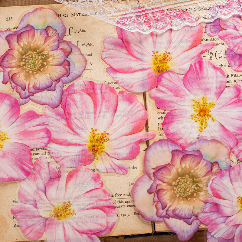 Tỉ Hoạt 10 Cái/gói Vintage Hoa Lớn Thú Cưng Miếng Dán DIY Thêu Sò Sáng Tạo Đứng Yên Keo Chống Thấm Nước Trang Trí Dán