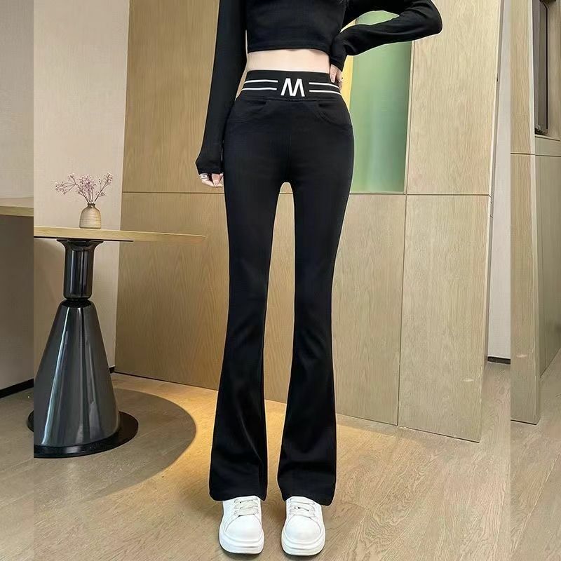 Sommer neue koreanische Mode einfache Flare Pfannen Frauen solide elastische Patchwork-Taschen mit hoher Taille schlanke vielseitige gerade Hose