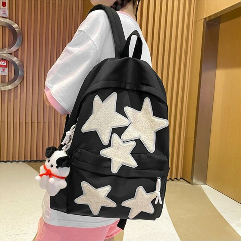 韓国のファッション5点星柄バックパック大容量ラップトップバックパックy2kカジュアルスクールバックパック