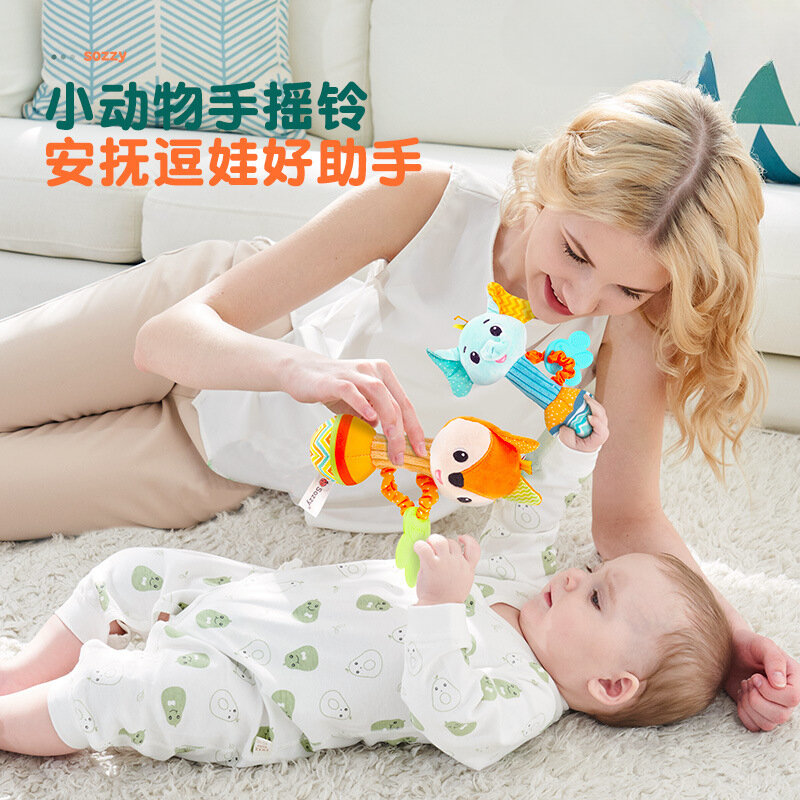 Chocalho de pelúcia macia Hand Grip Baby Toys Shaker Crinkle Squeaky Sensorial Acessórios de viagem para criança, Presentes
