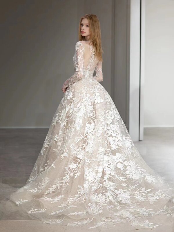 Новая французская кружевная элегантная юбка цвета шампанского с цветочным рисунком мягкое естественное прочное свадебное платье