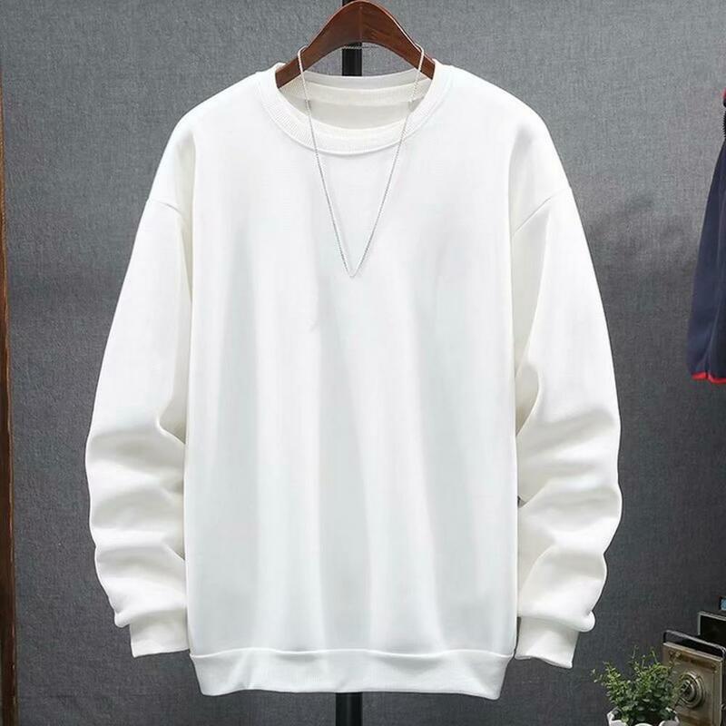 Long-sleeve Pullover Men's Long-sleeve Round Neck Sweatshirt Autumn Winter Pullover with Solid Color Soft for Comfortable