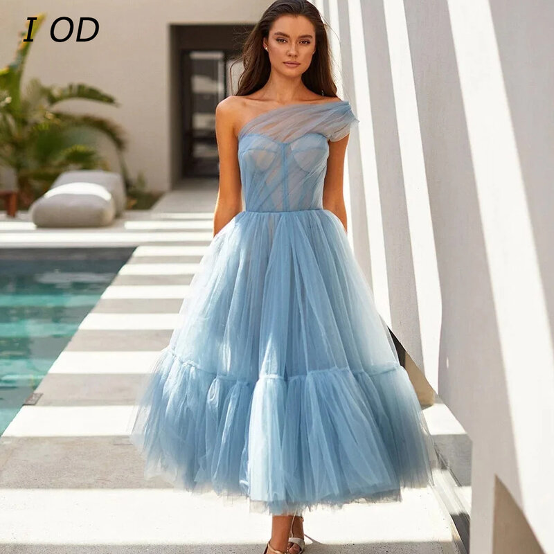 I OD Elegant Prom Dress One Shoulder sheer Party Dress Women's Evening Dress De Novia
