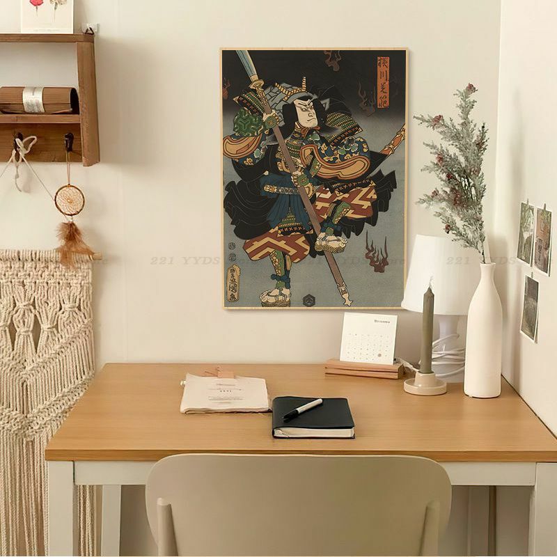Японский плакат с рисунком укиё-э, белая бумага, плакаты с рисунком, винтажная декоративная живопись