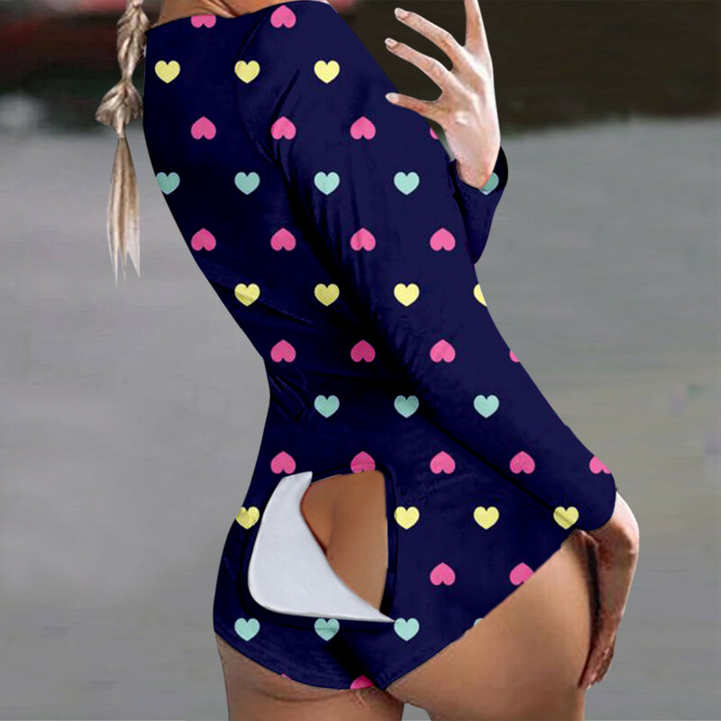 Kombinezon piżama z długim rękawem dla kobiet Bodycon seksowne guziki-Up kombinezon spodenki Clubwear ogólnie jesienno-zimowy kombinezon