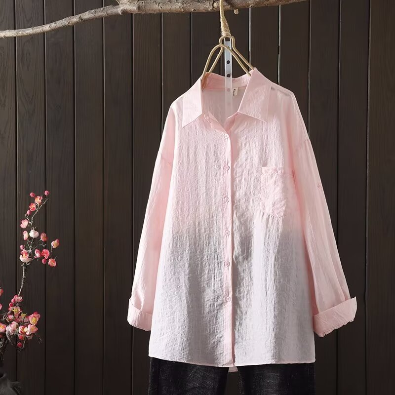 Casual blouses woman tops Japan style long sleeve solid shirts and blouses summer women's clothing large size tops