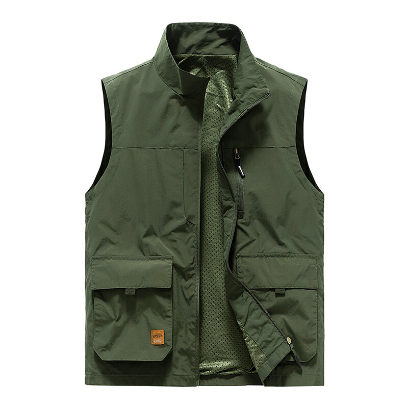 Spring Men's Vest Outdoor Loose Breathable Photography Fishing Sleeveless Jacket Fashion Multi Pocket Stand up Collar Work Vest