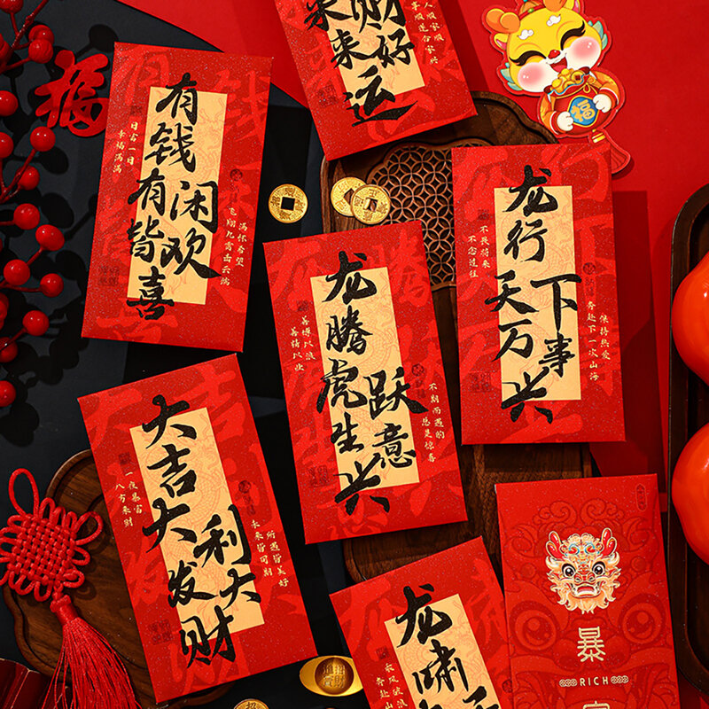 Chiński czerwony koperty 2024 rok smoczego czerwone opakowanie na chiński nowy rok urodziny wesela czerwone koperty