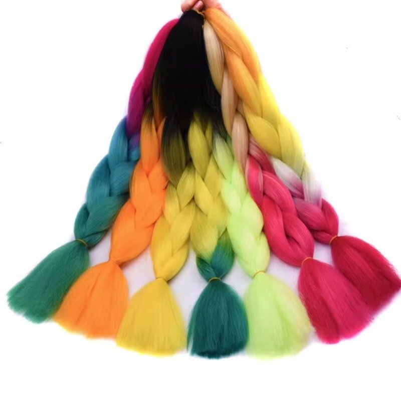 Jumbo braid Crochet Twist Rainbow Hair Hair Extensions Label Card High Temperature Synthetic Fiber Oultre Expression Braiding