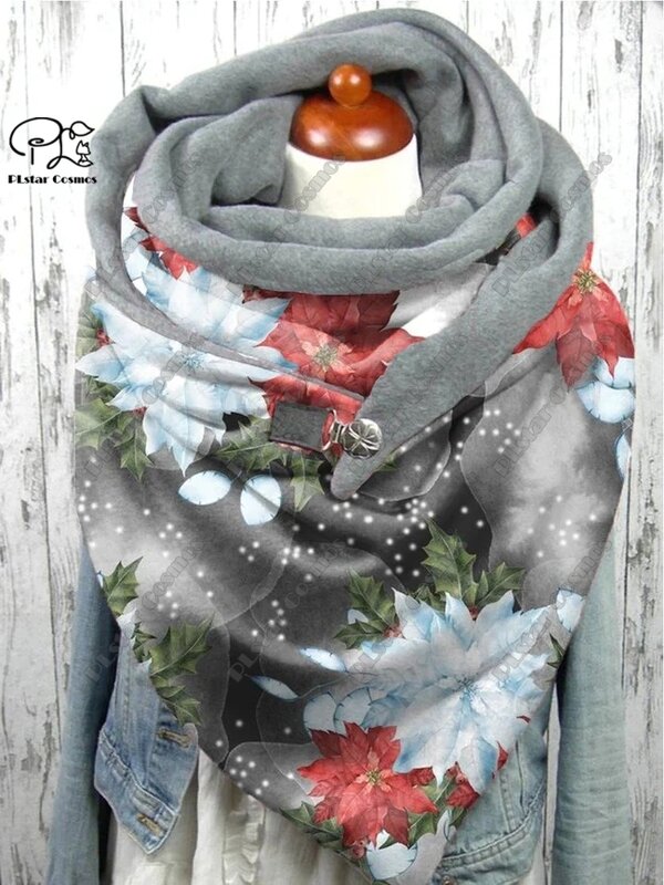 Écharpe châle chaude à motif rétro imprimé en 3D, grande écharpe triangle, cadeau décontracté, printemps et hiver