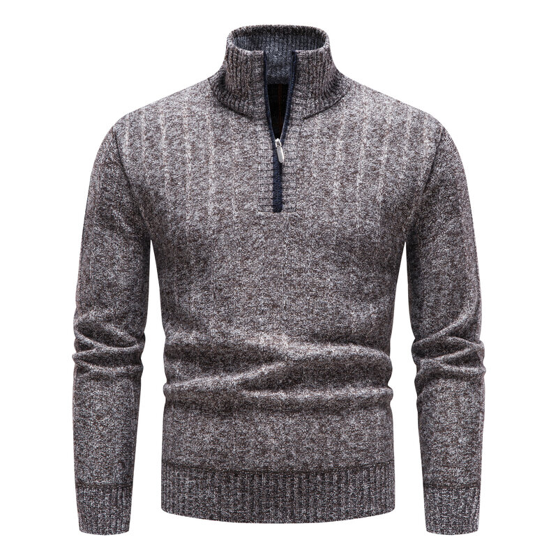 Men Half Zip Sweater Autumn Winter Jumper Knit High Neck Fleece Pullover Male Slim Fit Polo Warm Brand Knitwear Clothes