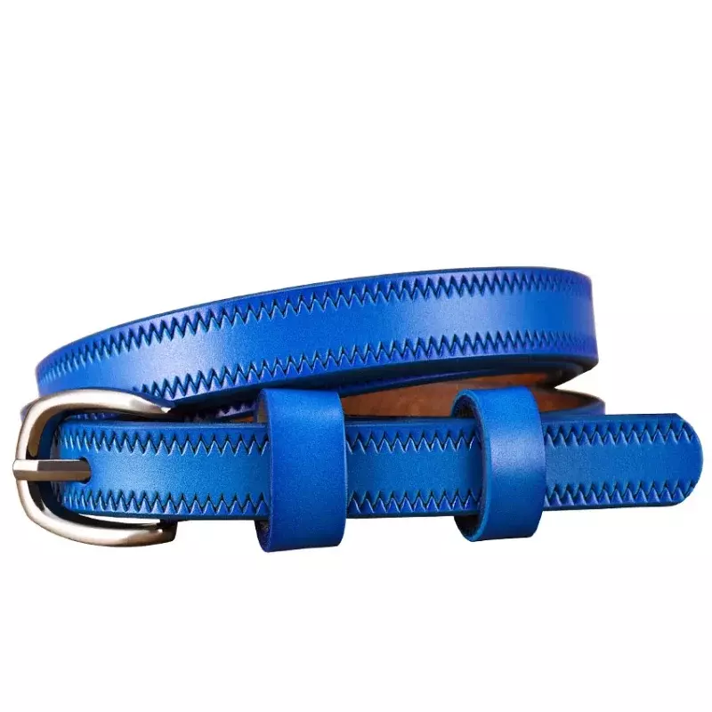 Cinturón estrecho de cuero genuino para mujer, cinturón de moda con hebilla de Pin, 1,35 cm de ancho, para Vaqueros, vestido