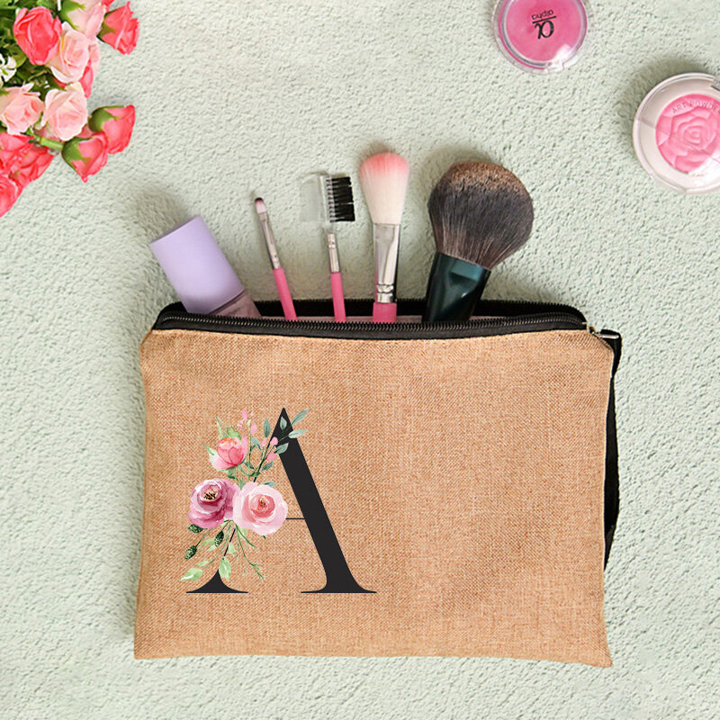 Custom Name Flower Letter Cosmetic Bag Bachelorette Party Neceser Makeup Bags Zipper Pouch Toiletry Organizer Bridesmaid Gifts