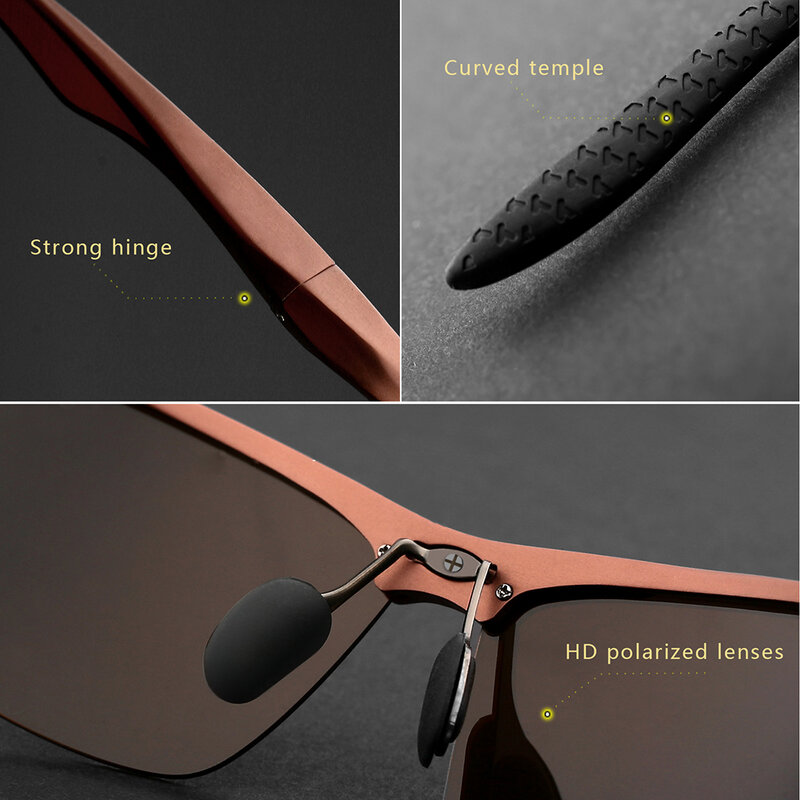 Солнцезащитные очки YOOLENS Мужские поляризационные, прямоугольные алюминиевые солнечные очки без оправы с функцией ночного видения, UV400, для ...