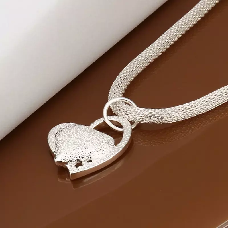 Colar em prata esterlina 925 para mulheres, charme lindo, moda coração, casamento, senhora amor, joias de luxo nobre, 18 polegadas, 45cm