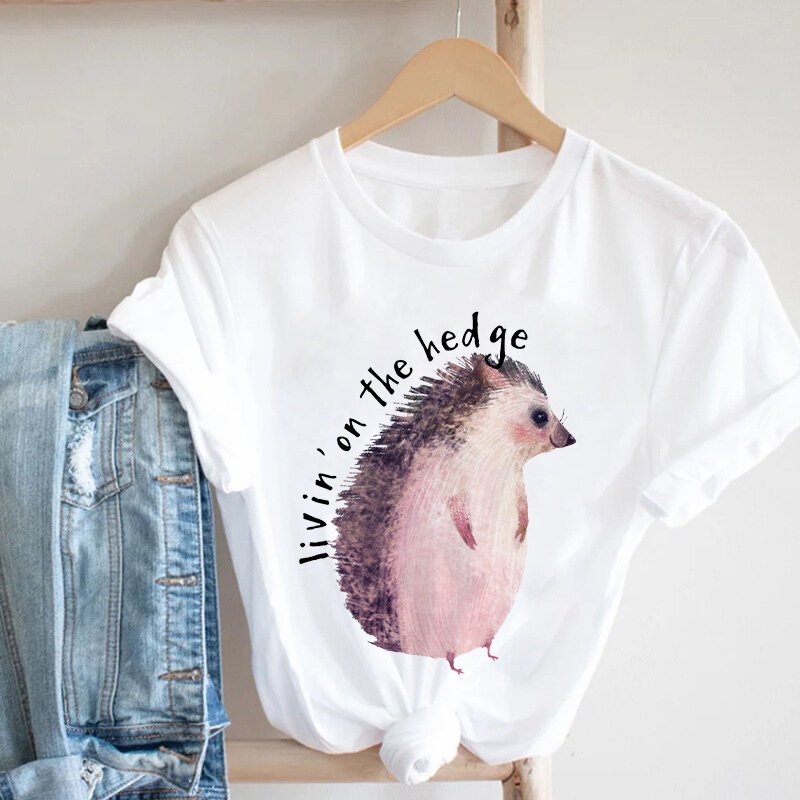 Donne Maglietta Fiore Hedgehog Stampa Del Fumetto 90s di Modo T Camicia Femminile di Estate Dei Vestiti Manica Corta Graphic T-Shirt da Donna Magliette E Camicette